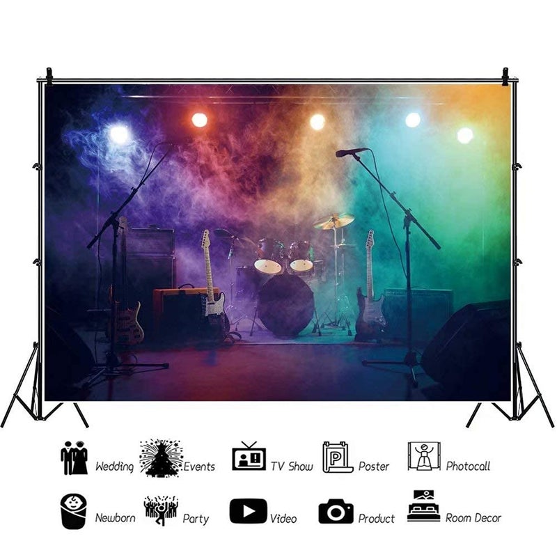 DASHAN 7x5ft Music Concert Stage Backdrop Party Decorations Studio Carnival Band Live Shows Musicians Photography Background Music Tapestry Party Banner Photo Prop - Image 4